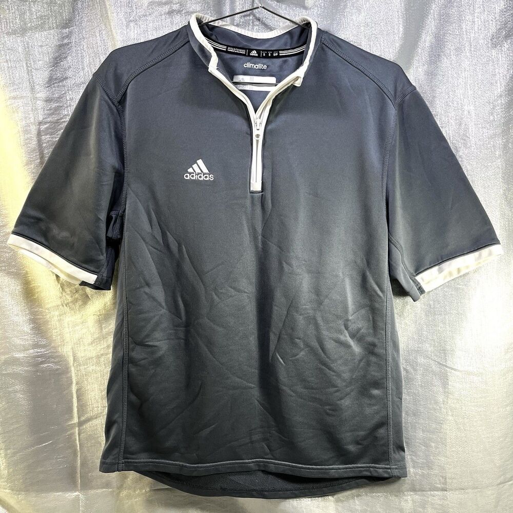 ADIDAS Gray Sweatshirt Short Sleeve Climalite Stretch 1/4 Zip Men's Size Small